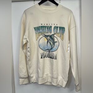 Marlin Game Fish Sweatshirt Mens S Off White Crew Pullover Fishing Club Graphic